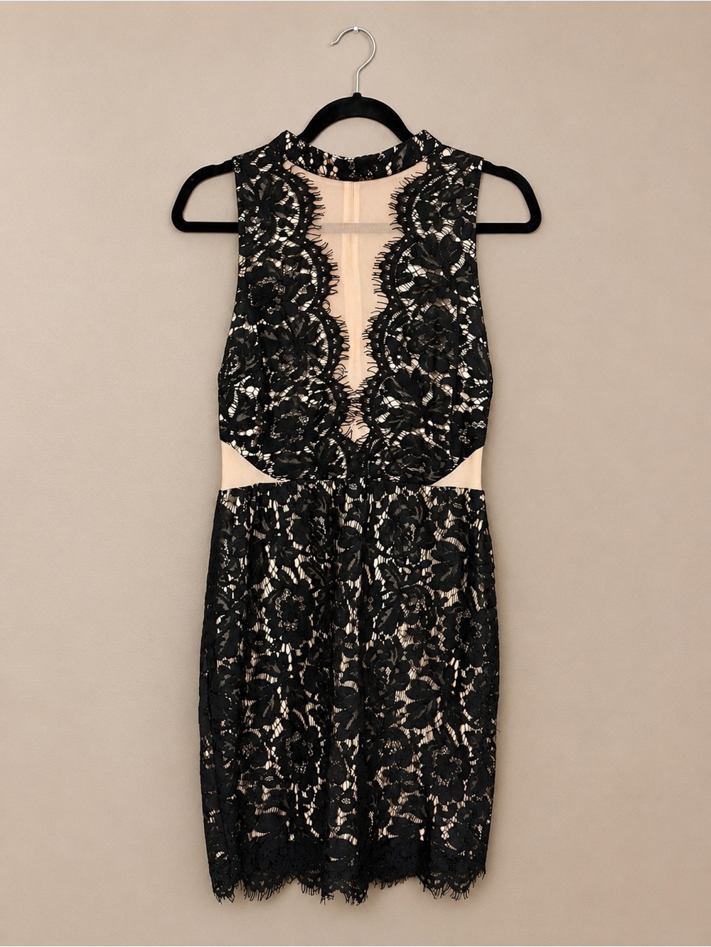 Astr Black Lace Dress with nude Underlay